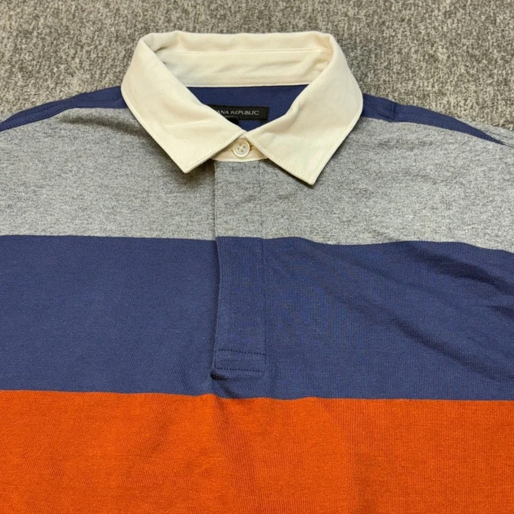 Banana Republic Rugby Shirt Men's Sz S Blue Grey Orange Polo Preppy Heavy Casual